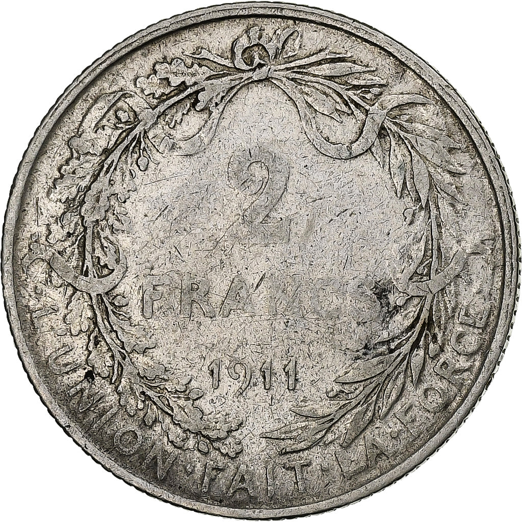 Belgique, Albert Ier, 2 Francs, 1911, Bruxelles, Argent, TB+