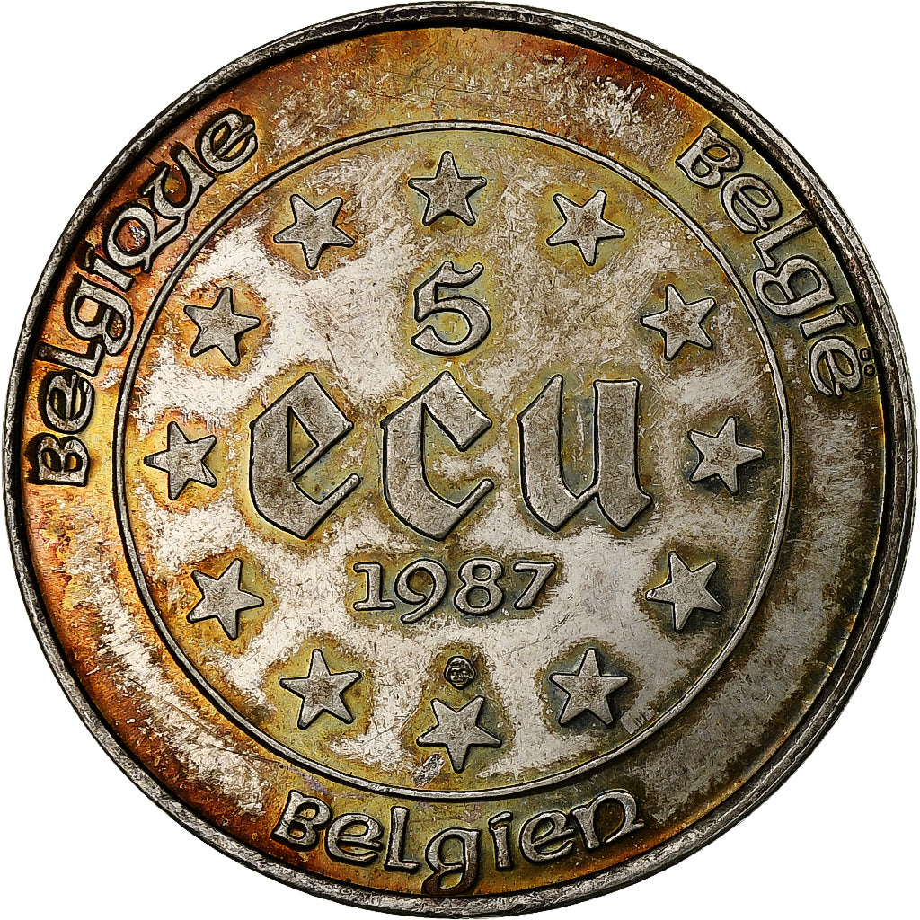Belgia, 5 Ecu, Charles Quint, 1987, Srebro, AU(55-58)