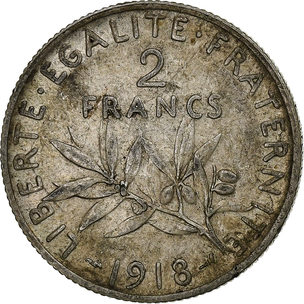 France, 2 Francs, Semeuse, 1918, Paris, Silver, VF(30-35)