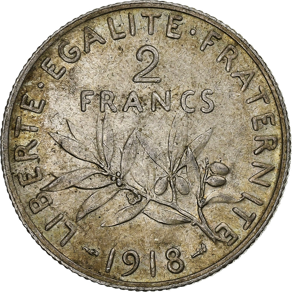 France, 2 Francs, Semeuse, 1918, Paris, Silver, VF(30-35)
