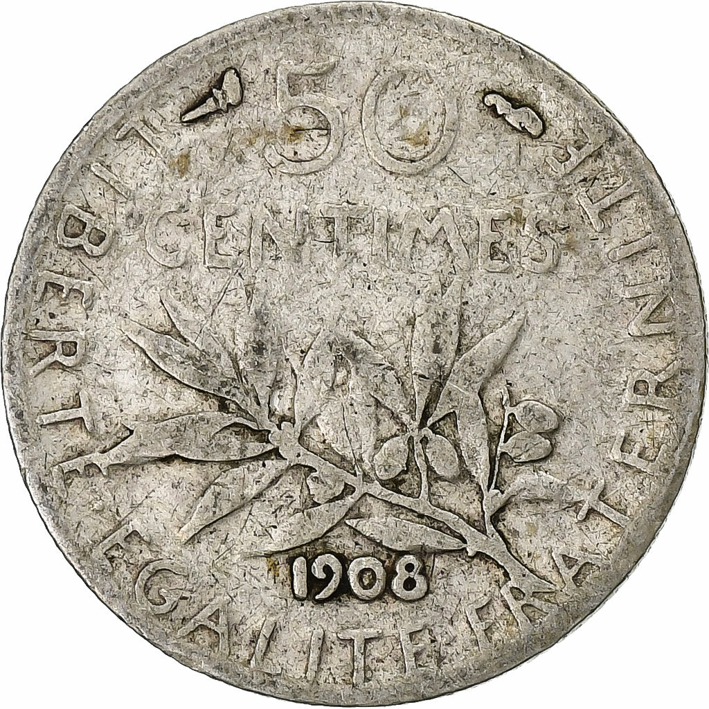 Frankreich, 50 Centimes, Semeuse, 1908, Paris, Silber, S
