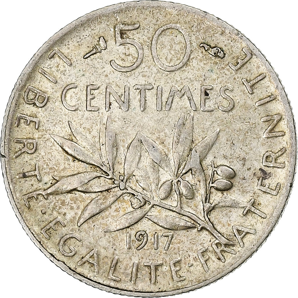 Frankreich, 50 Centimes, Semeuse, 1917, Paris, Silber, S+