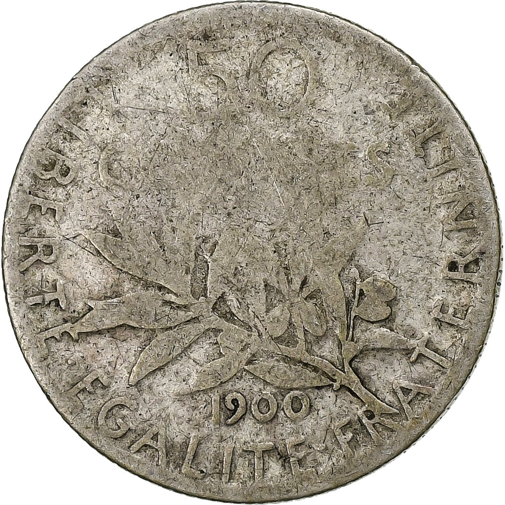 Francia, 50 Centimes, Semeuse, 1900, Paris, Plata, BC