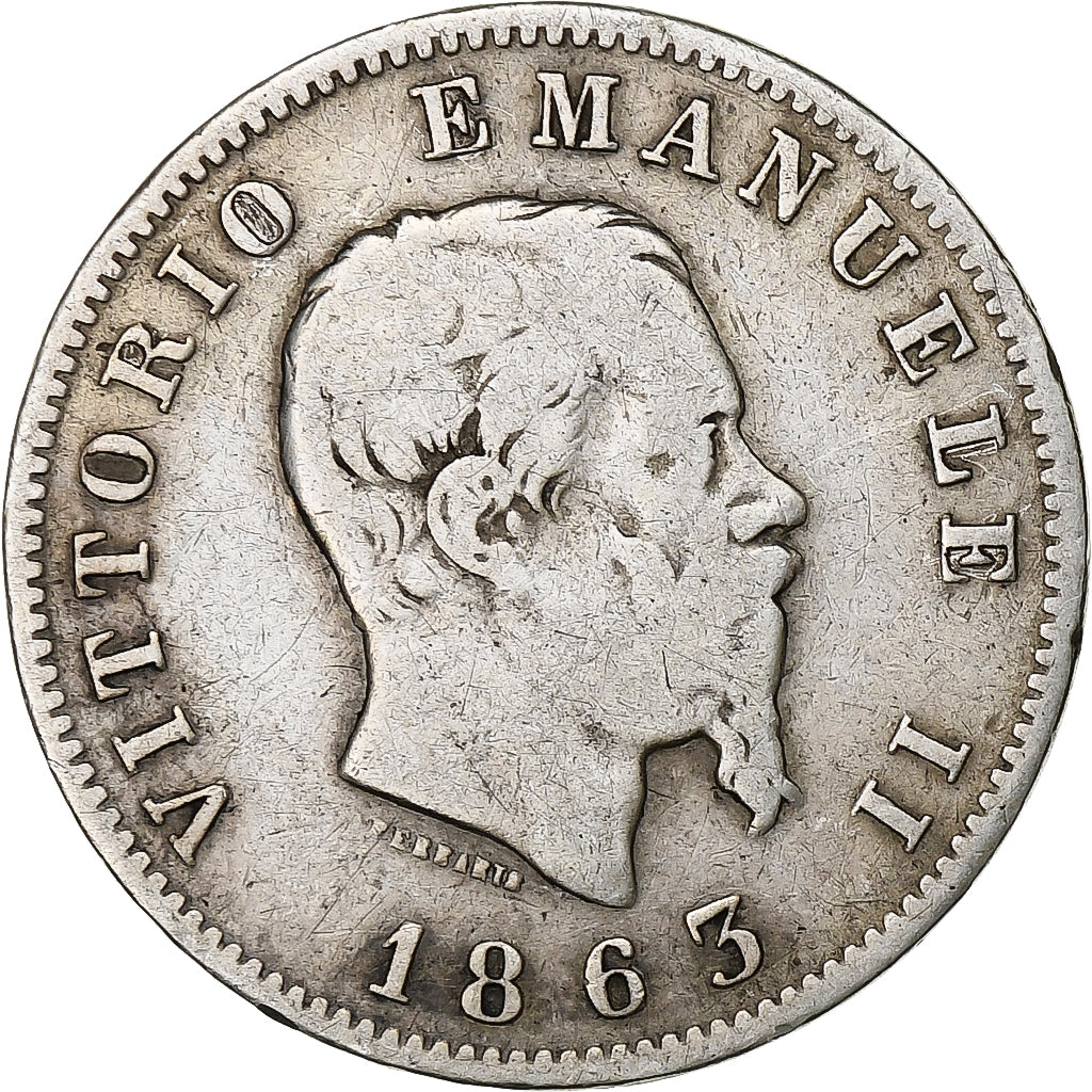 Italy, Vittorio Emanuele II, Lira, 1863, Milan, Silver, VF(20-25)