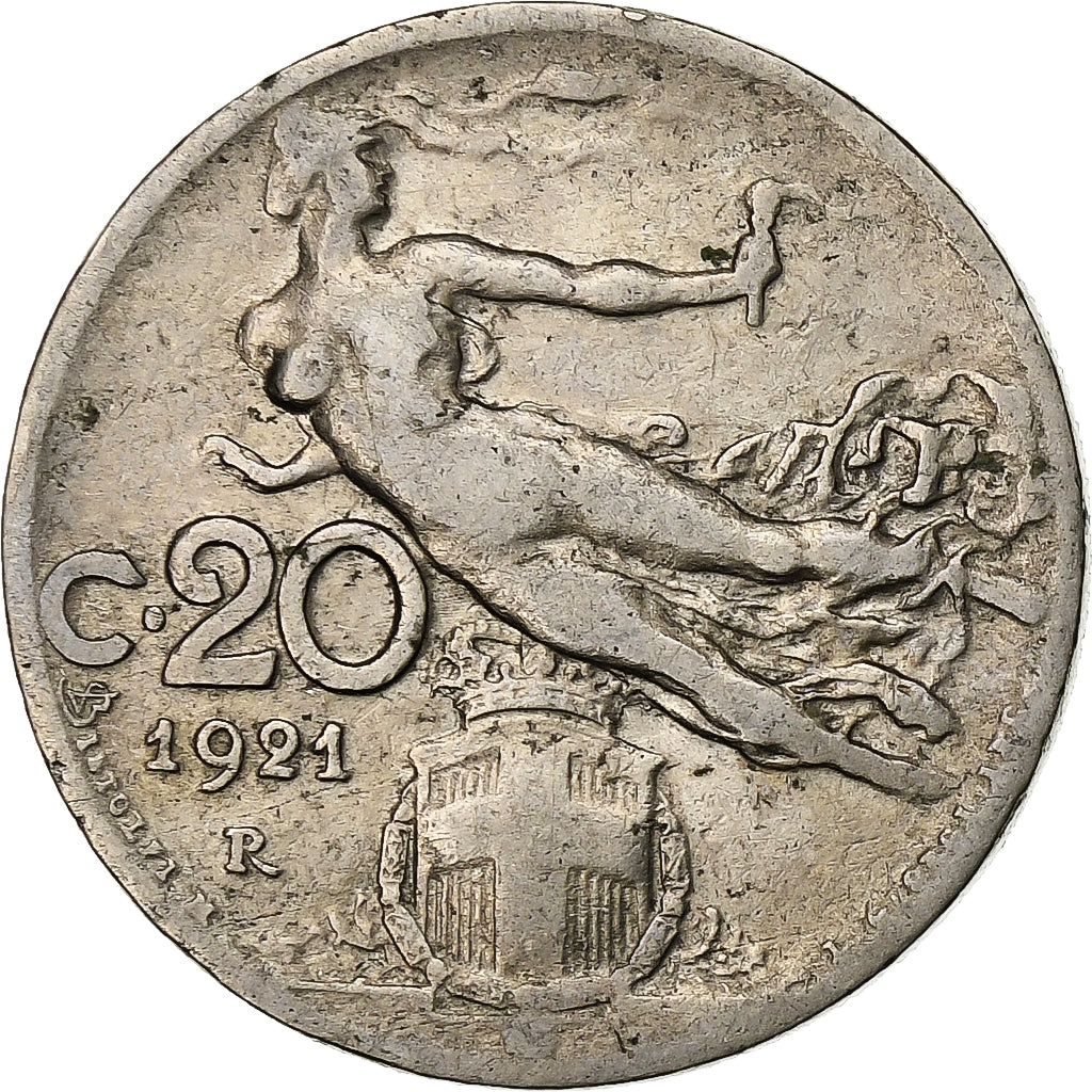 Italy, Vittorio Emanuele III, 20 Centesimi, 1921, Rome, Nickel, VF(30-35)