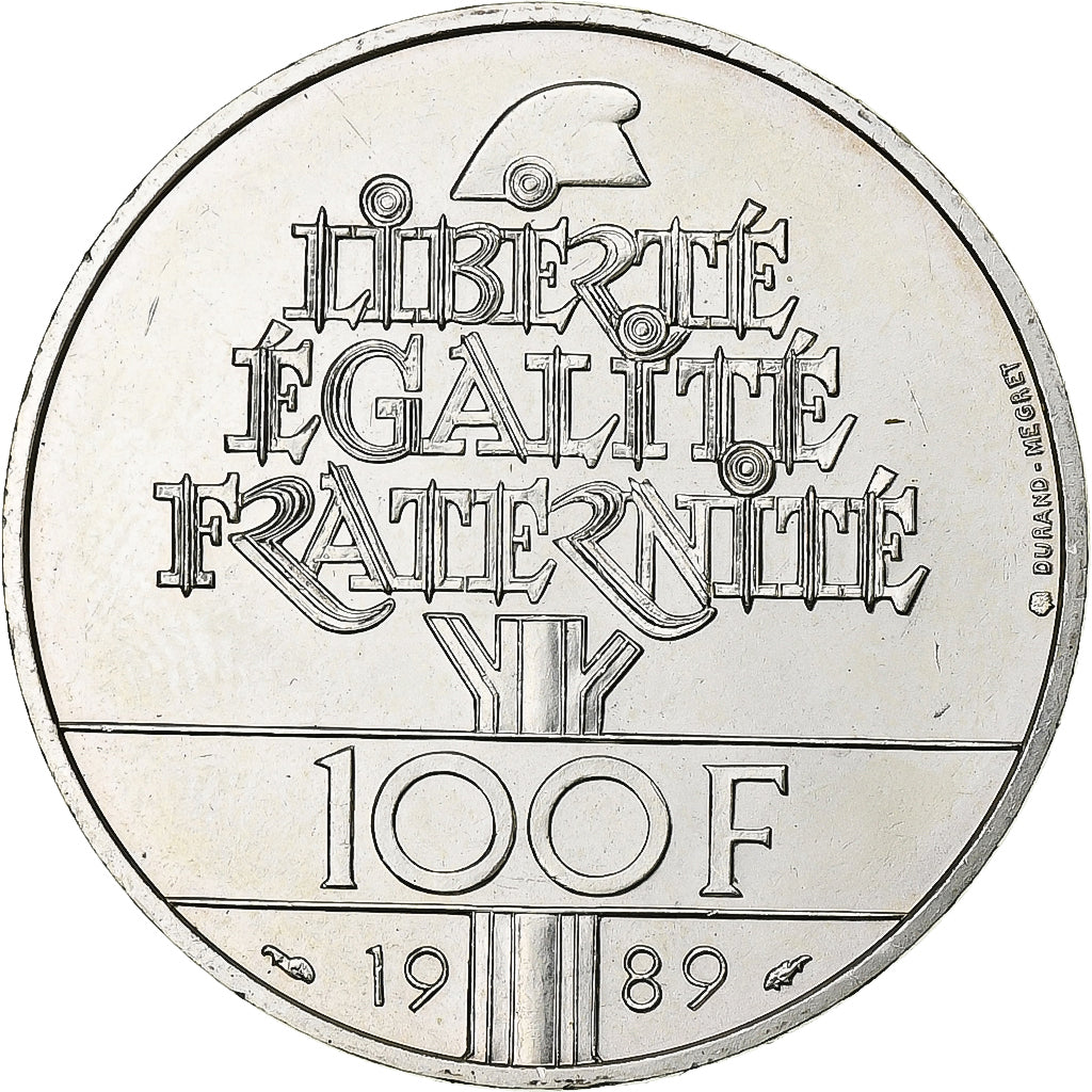 France, 100 Francs, Human Rights, 1989, MDP, Silver, MS(63)
