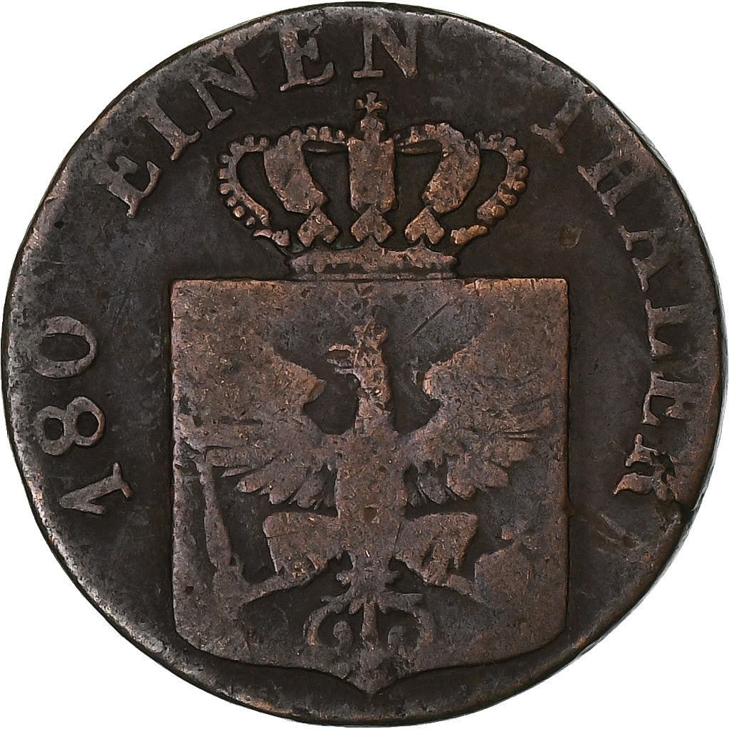 Prussia, Friedrich Wilhelm IV, 2 Pfenninge, 1842, Düsseldorf, Miedź, VF(20-25)