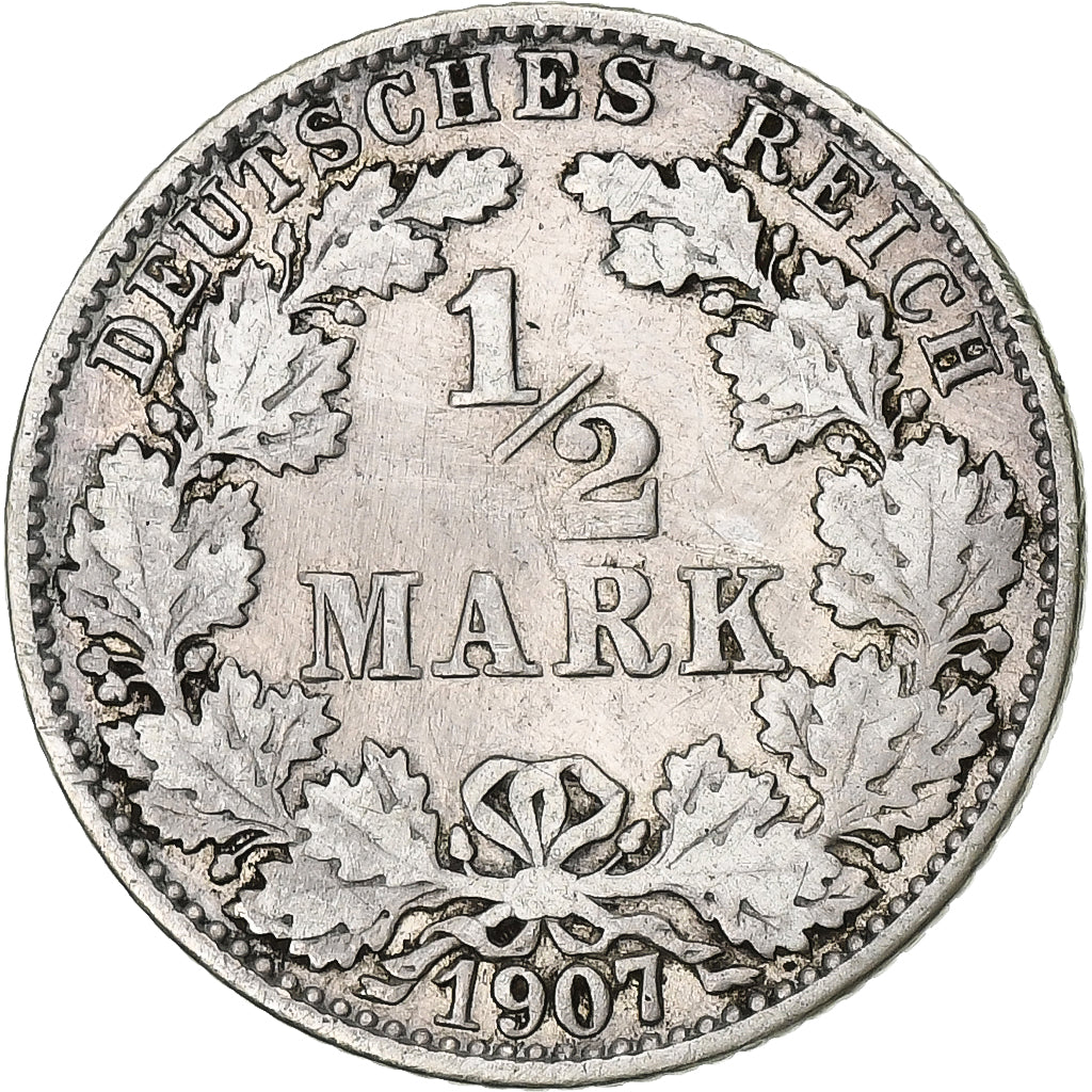 Germany, Wilhelm II, 1/2 Mark, 1907, Hamburg, Silver, VF(30-35)