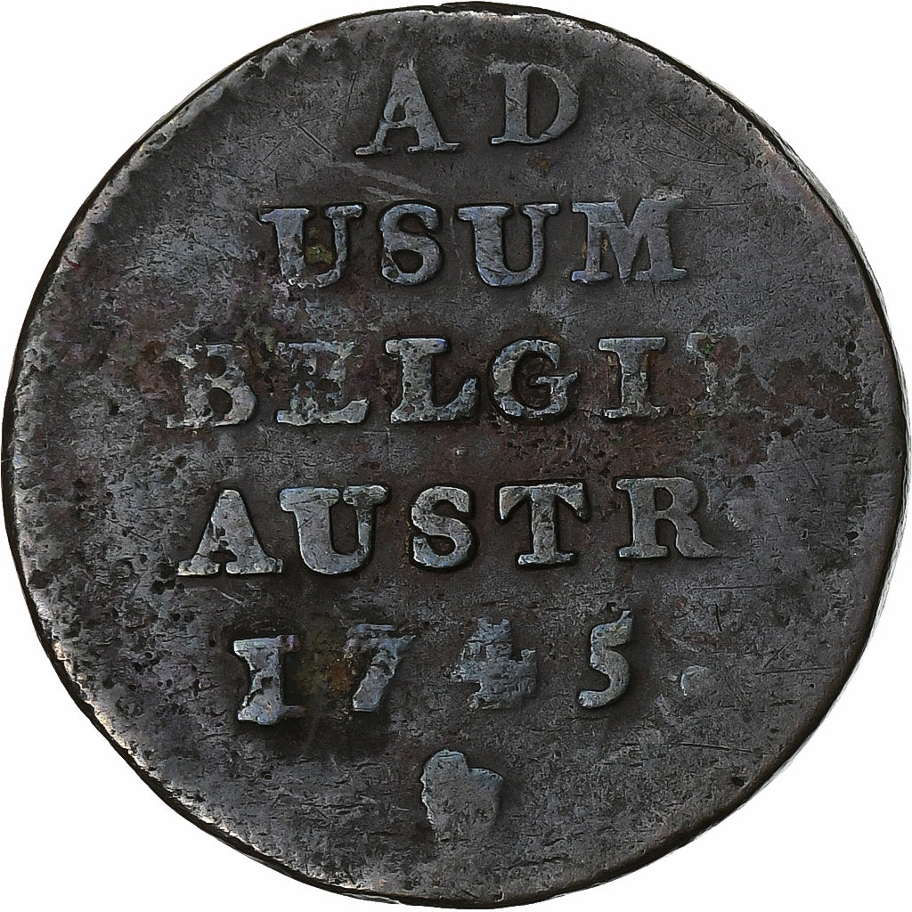 Austrian Netherlands, Maria Theresa, Liard, 1745, Antwerp, Copper, VF(20-25)