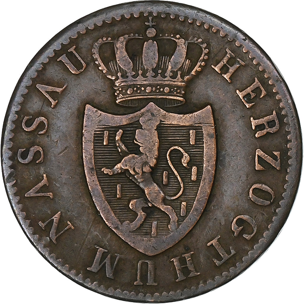 Duchy of Nassau, Adolph, Kreuzer, 1848, Wiesbaden, Copper, VF(20-25)