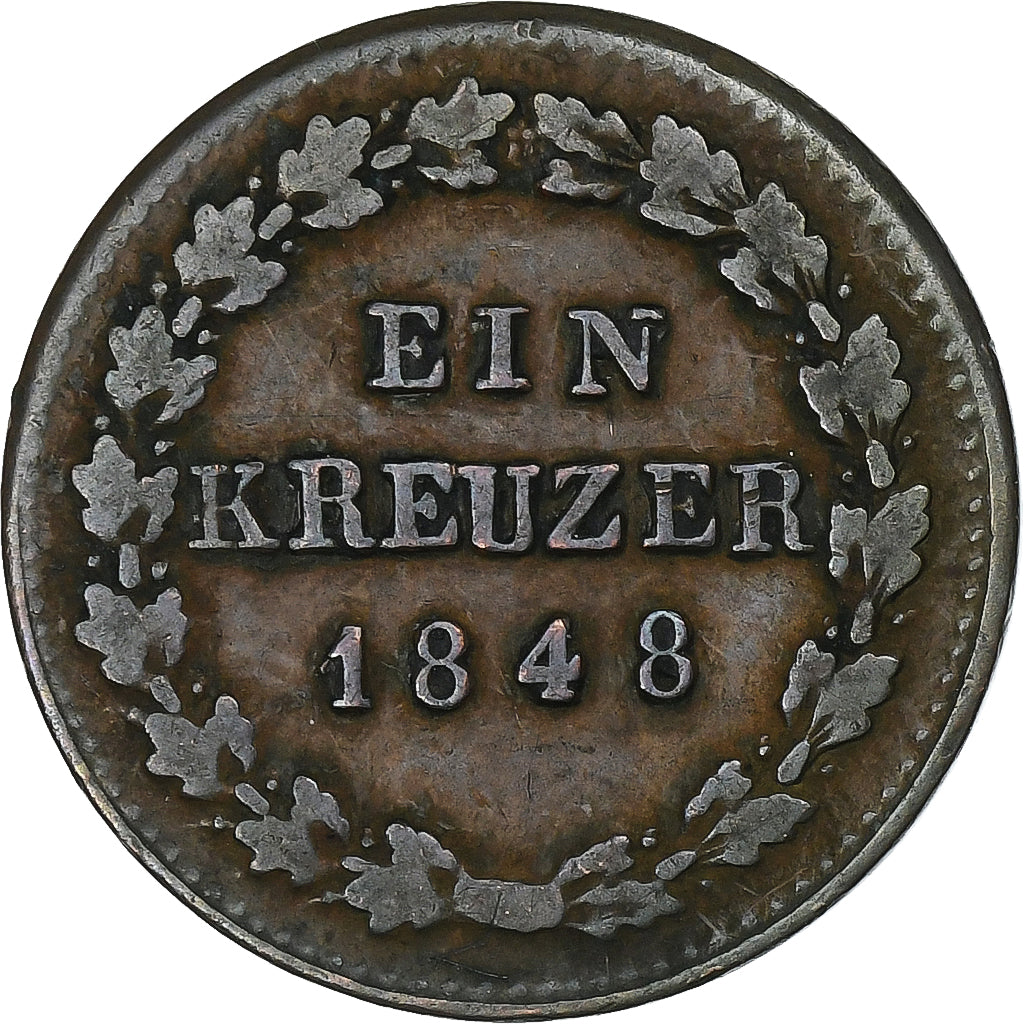 Duchy of Nassau, Adolph, Kreuzer, 1848, Wiesbaden, Copper, VF(20-25)