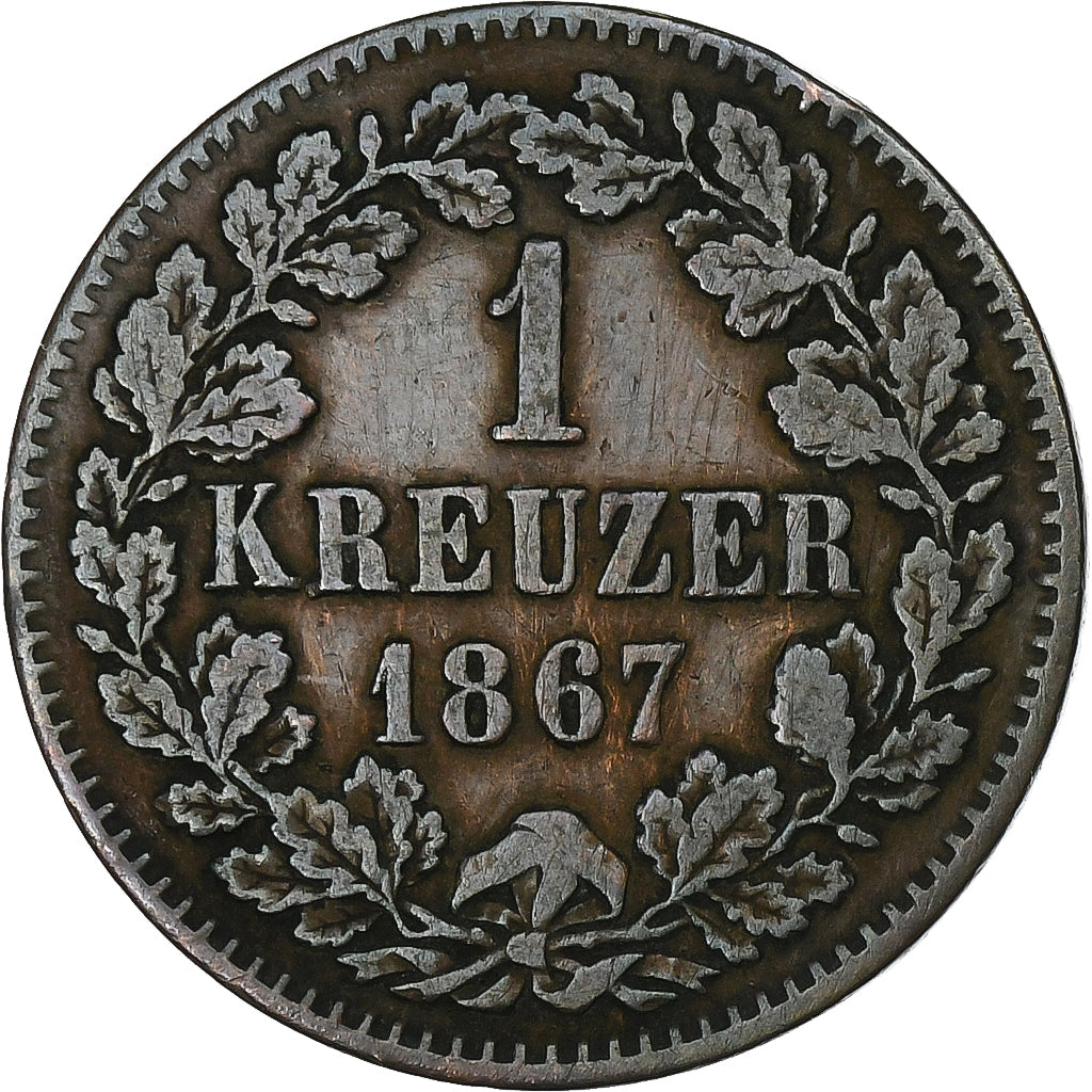 Grand Duchy of Baden, Friedrich I, Kreuzer, 1867, Miedź, VF(30-35)