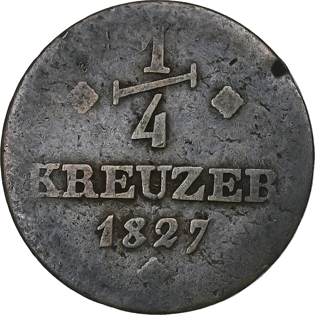 Electorate of Hesse, William II, 1/4 Kreuzer, 1827, Copper, VF(20-25)