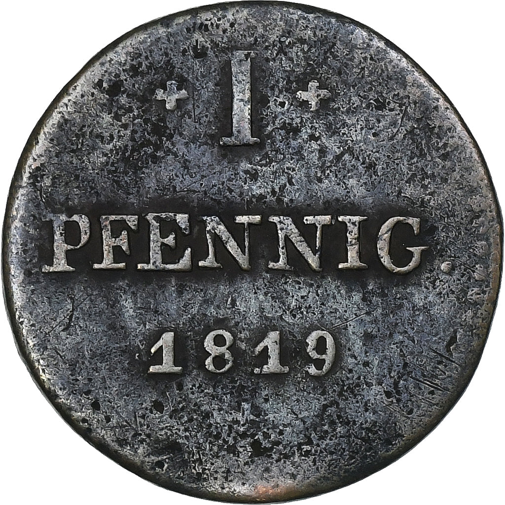 Grand Duchy of Hessen-Darmstadt, Ludwig I, Pfennig, 1819, Darmstadt, Kupfer, S+