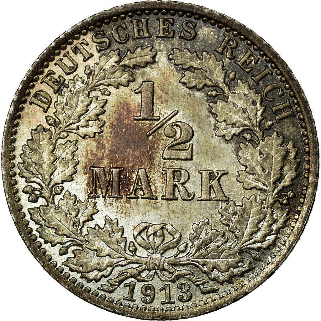 Moneta, GERMANIA - IMPERO, 1/2 Mark, 1913, Berlin, SPL, Argento, KM:17