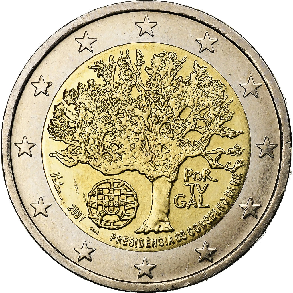 Portugal, 2 Euro, Presidency EU, 2007, Lisbon, Bimetaliczny, MS(63)