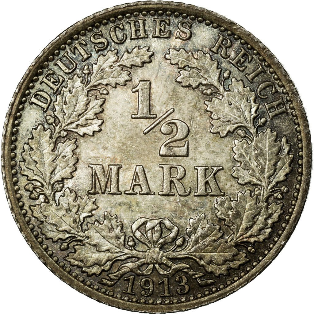 Coin, GERMANY - EMPIRE, 1/2 Mark, 1913, Berlin, MS(63), Silver, KM:17