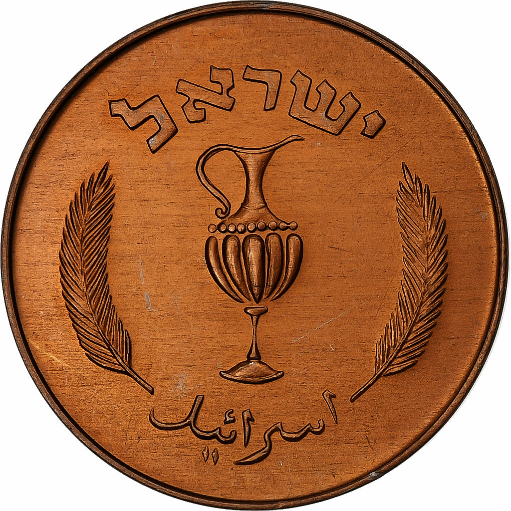 Israel, 10 Pruta, 5717 (1957), Tel Aviv, Copper plated Aluminum, MS(63)