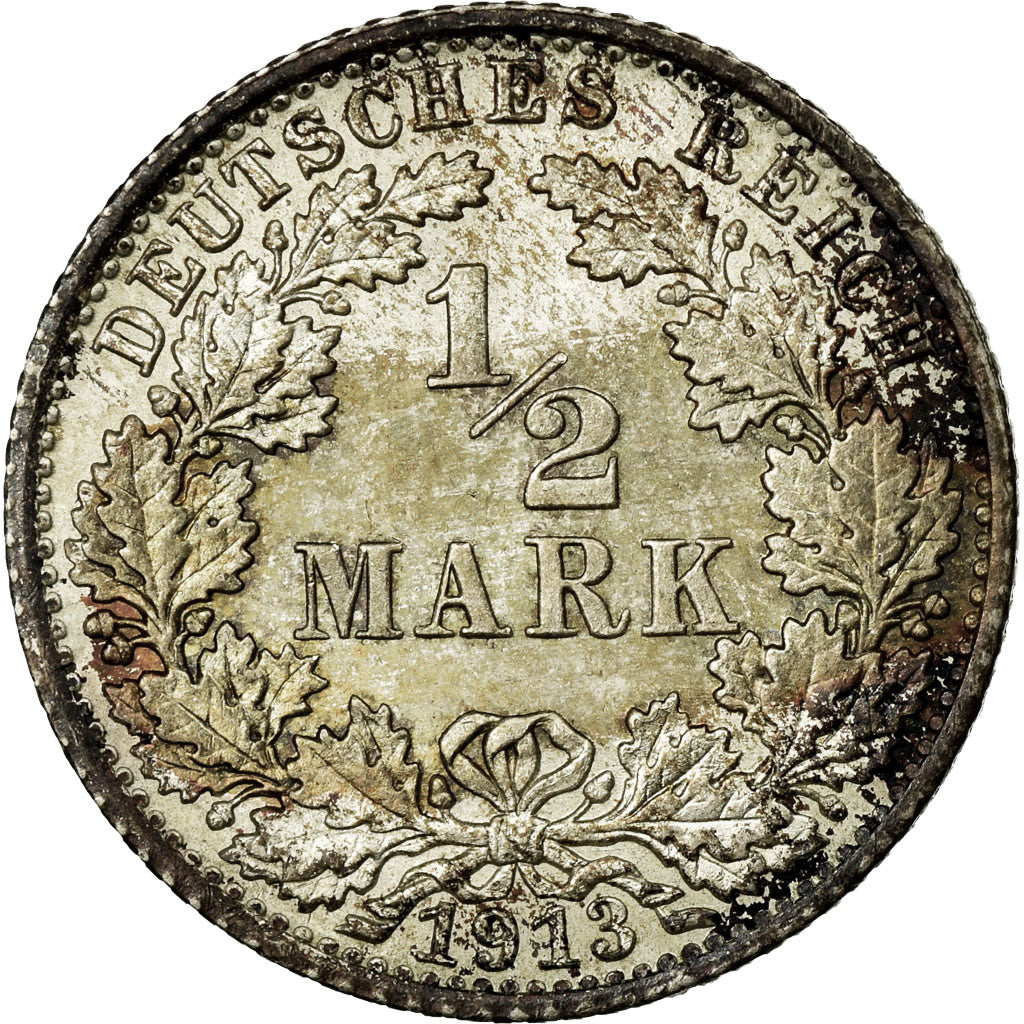 Coin, GERMANY - EMPIRE, 1/2 Mark, 1913, Berlin, MS(63), Silver, KM:17