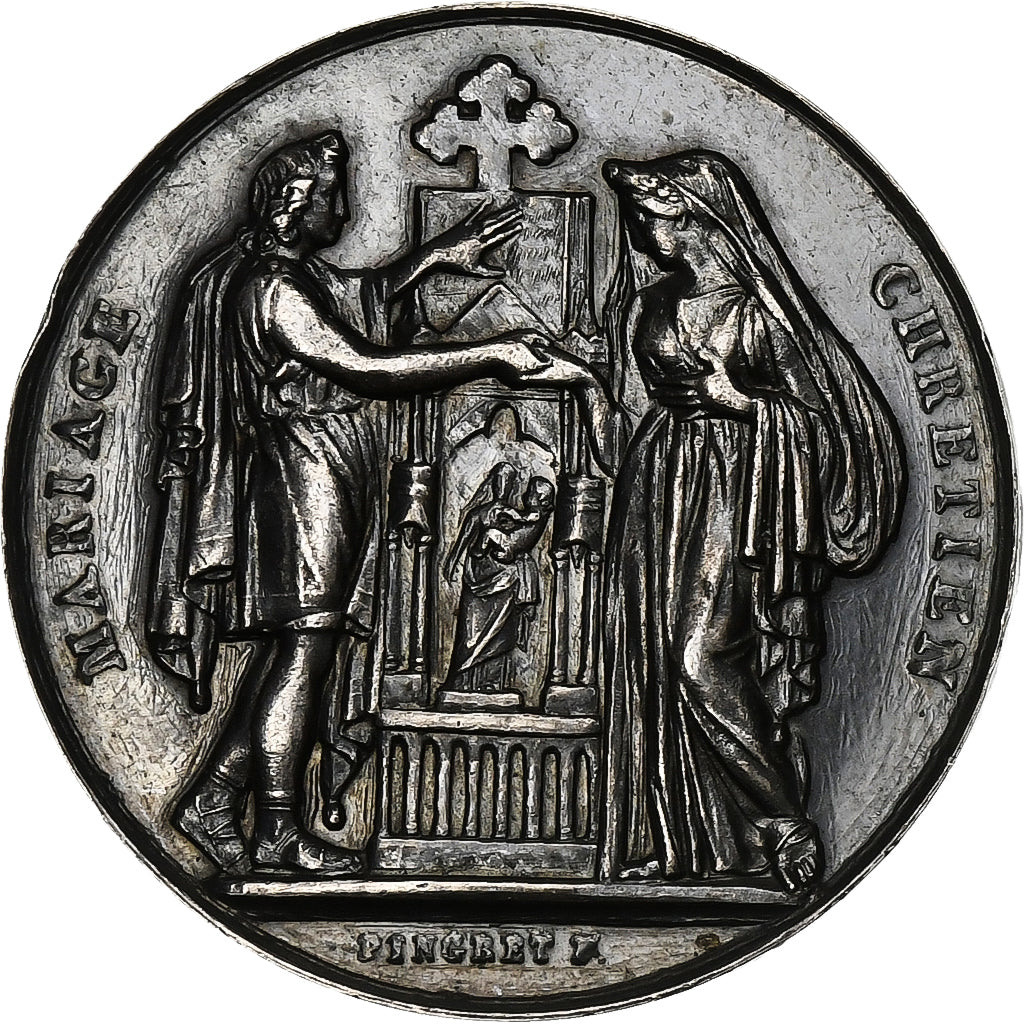 France, Medal, Mariage Chrétien, 1885, Silver, Pingret, MS(60-62)