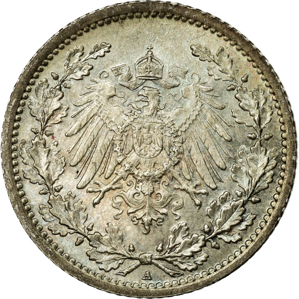 Coin, GERMANY - EMPIRE, 1/2 Mark, 1913, Berlin, MS(63), Silver, KM:17