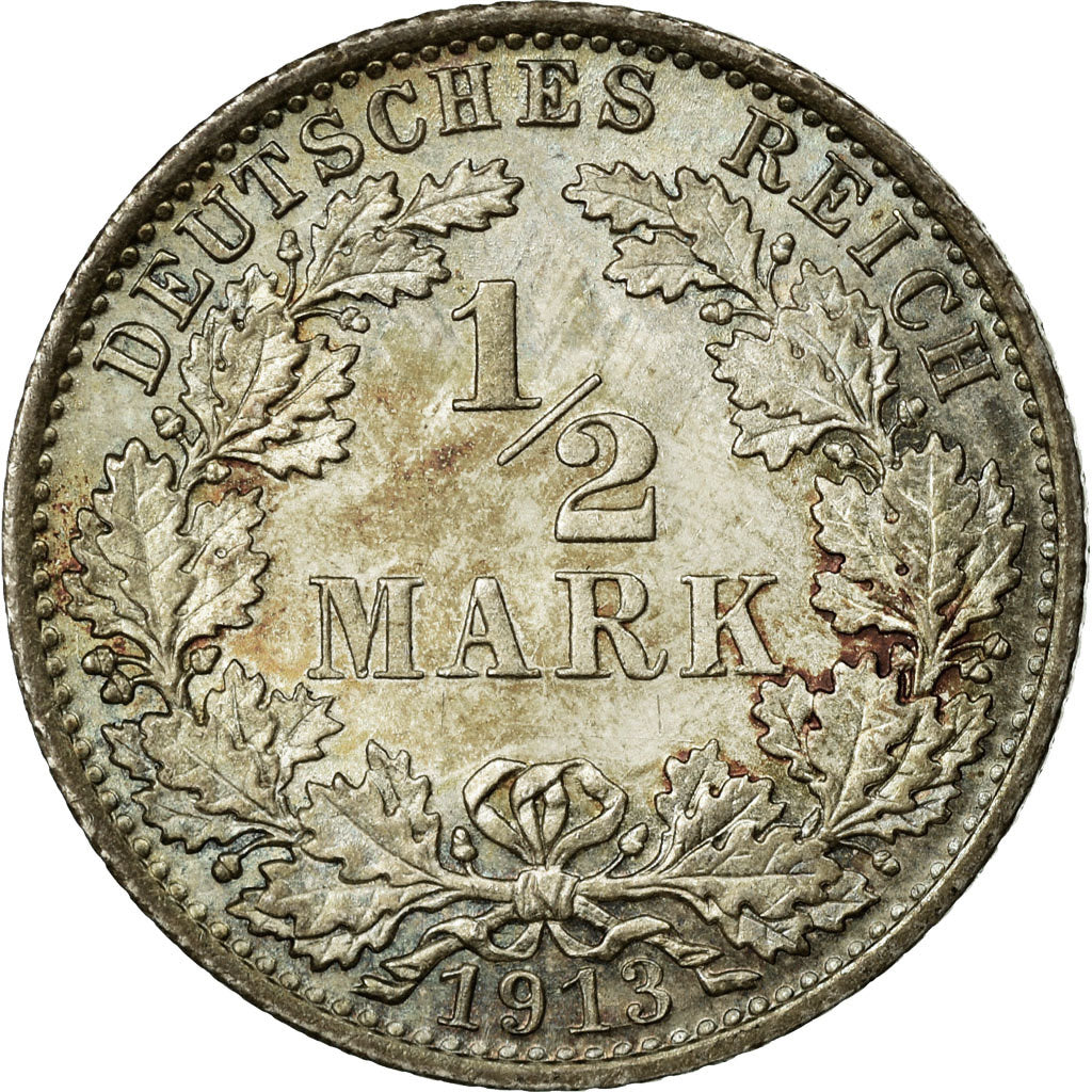 Coin, GERMANY - EMPIRE, 1/2 Mark, 1913, Berlin, MS(63), Silver, KM:17