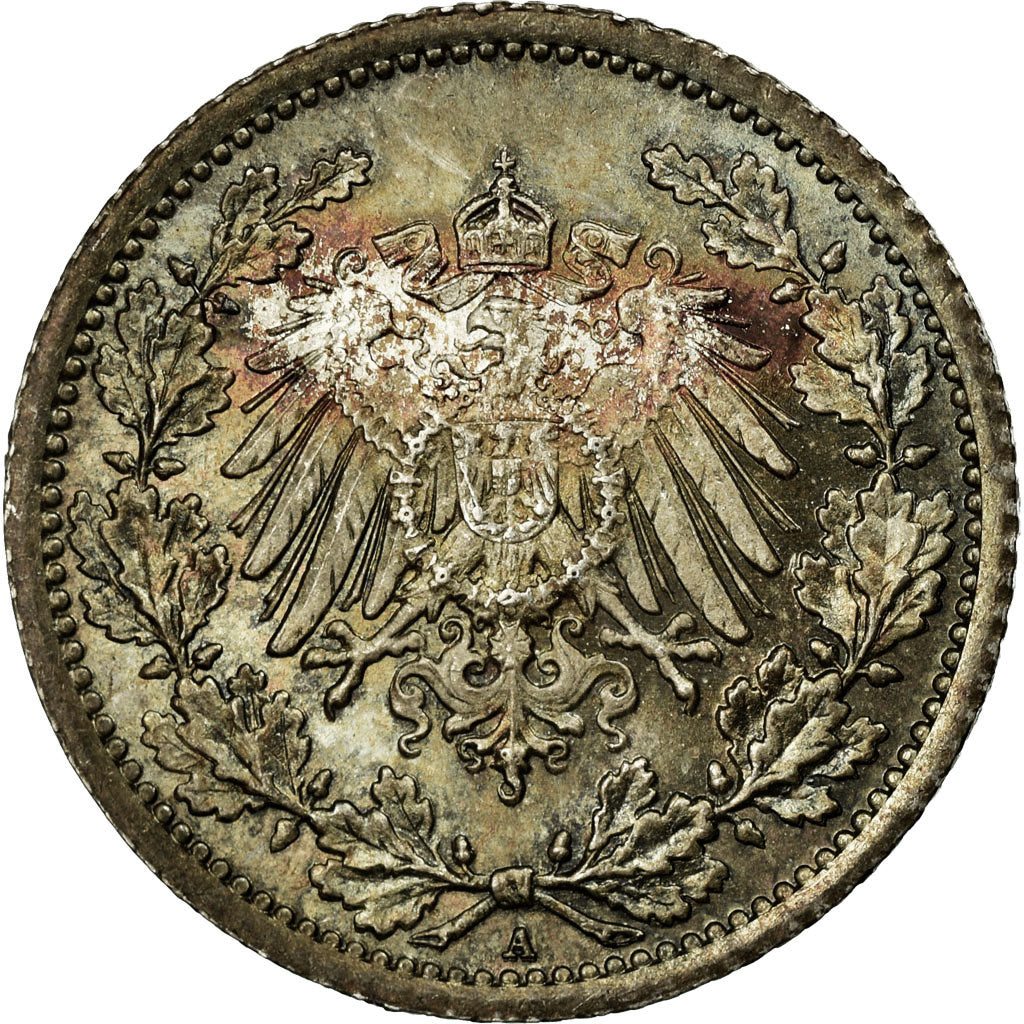 Coin, GERMANY - EMPIRE, 1/2 Mark, 1913, Berlin, MS(63), Silver, KM:17