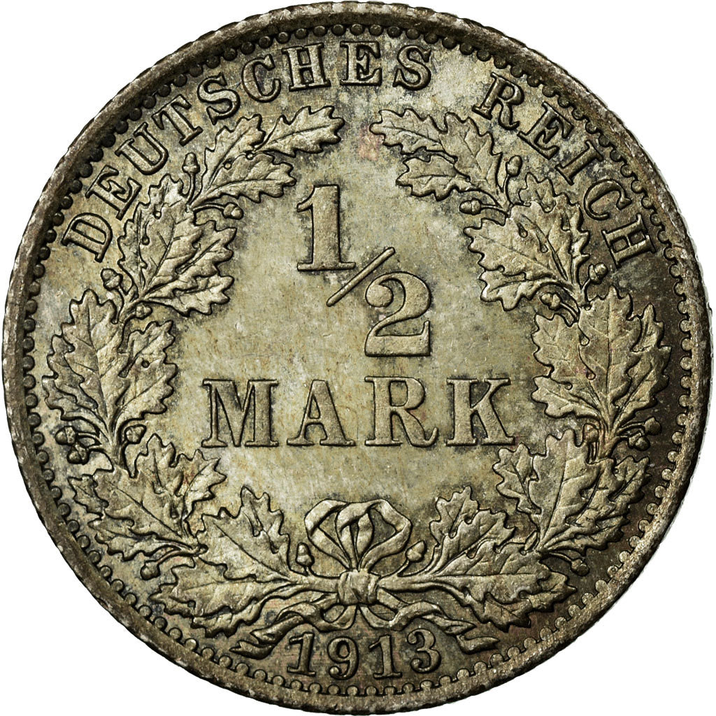 Coin, GERMANY - EMPIRE, 1/2 Mark, 1913, Berlin, MS(63), Silver, KM:17