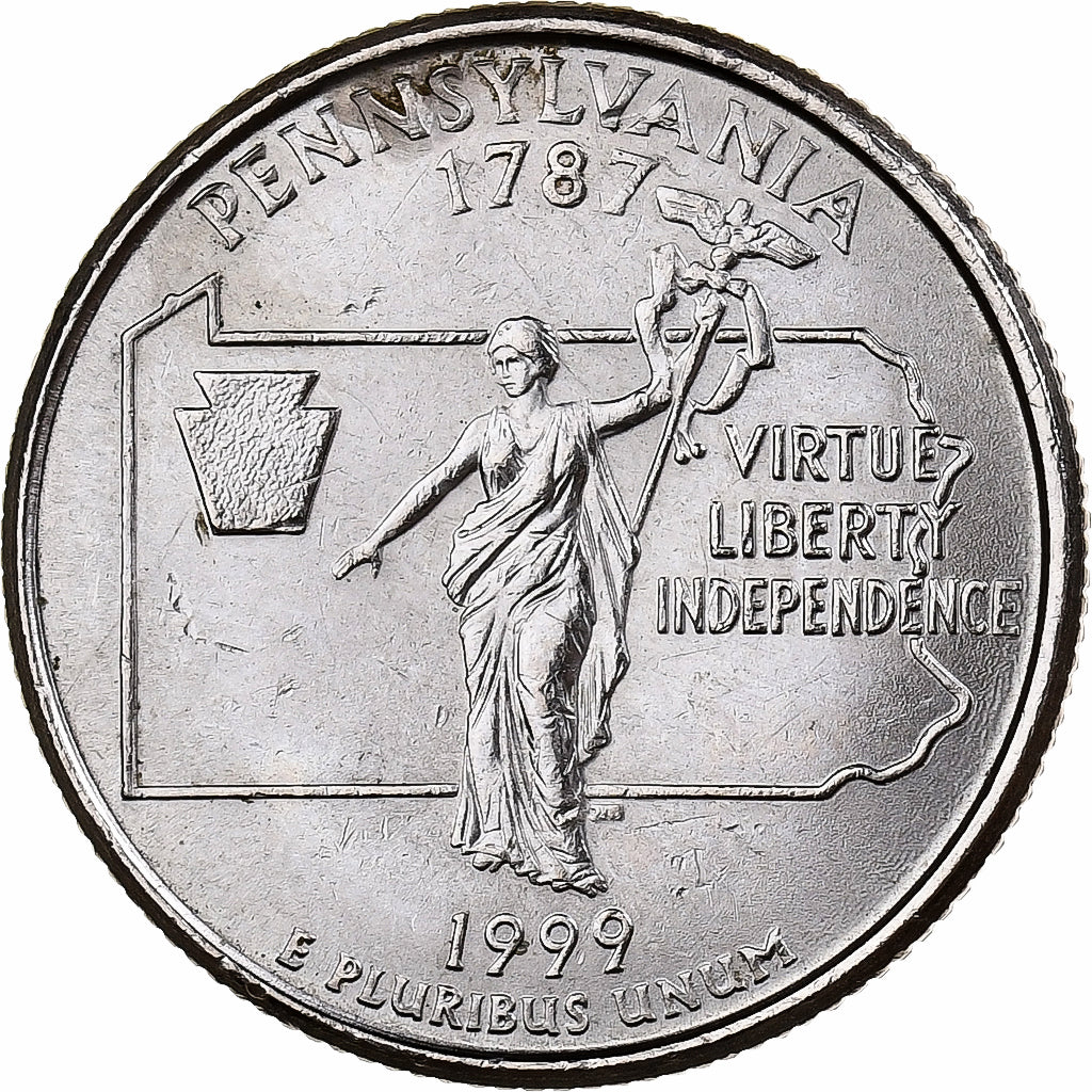 Estados Unidos, Washington Quarter, Pennsylvania, 1999, Philadelphia, Cobre -