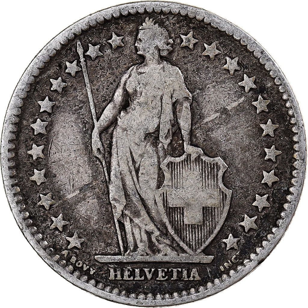 Switzerland, 2 Francs, Helvetia, 1875, Bern, Silver, VF(30-35)