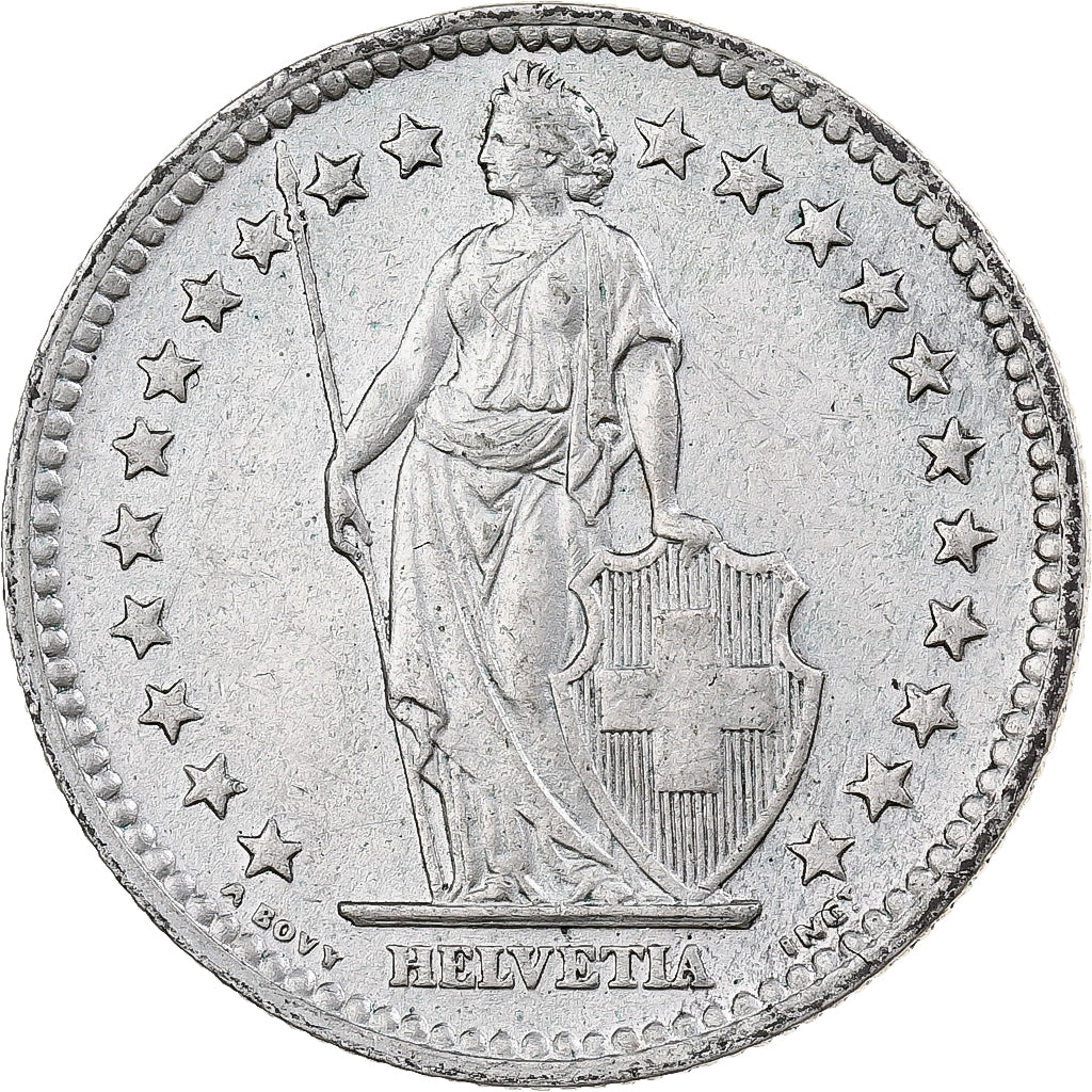 Switzerland, 2 Francs, Helvetia, 1958, Bern, Silver, AU(50-53)