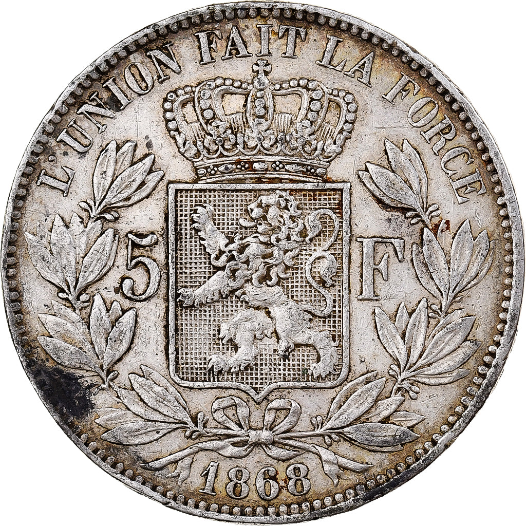 Belgium, Leopold II, 5 Francs, 1868, Brussels, Silver, AU(50-53)