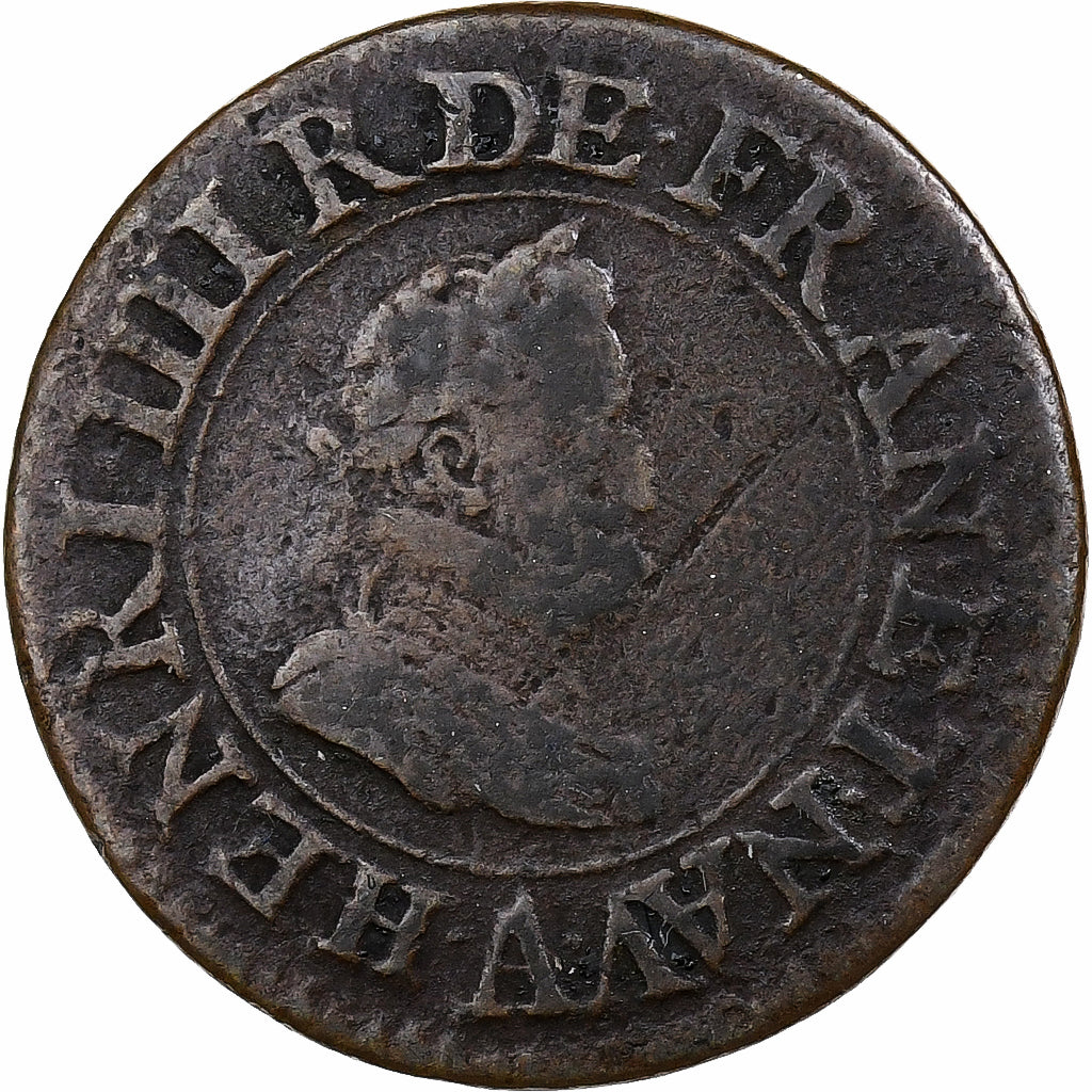 France, Henri IV, Double Tournois, 1609, Paris, Copper, VF(30-35)