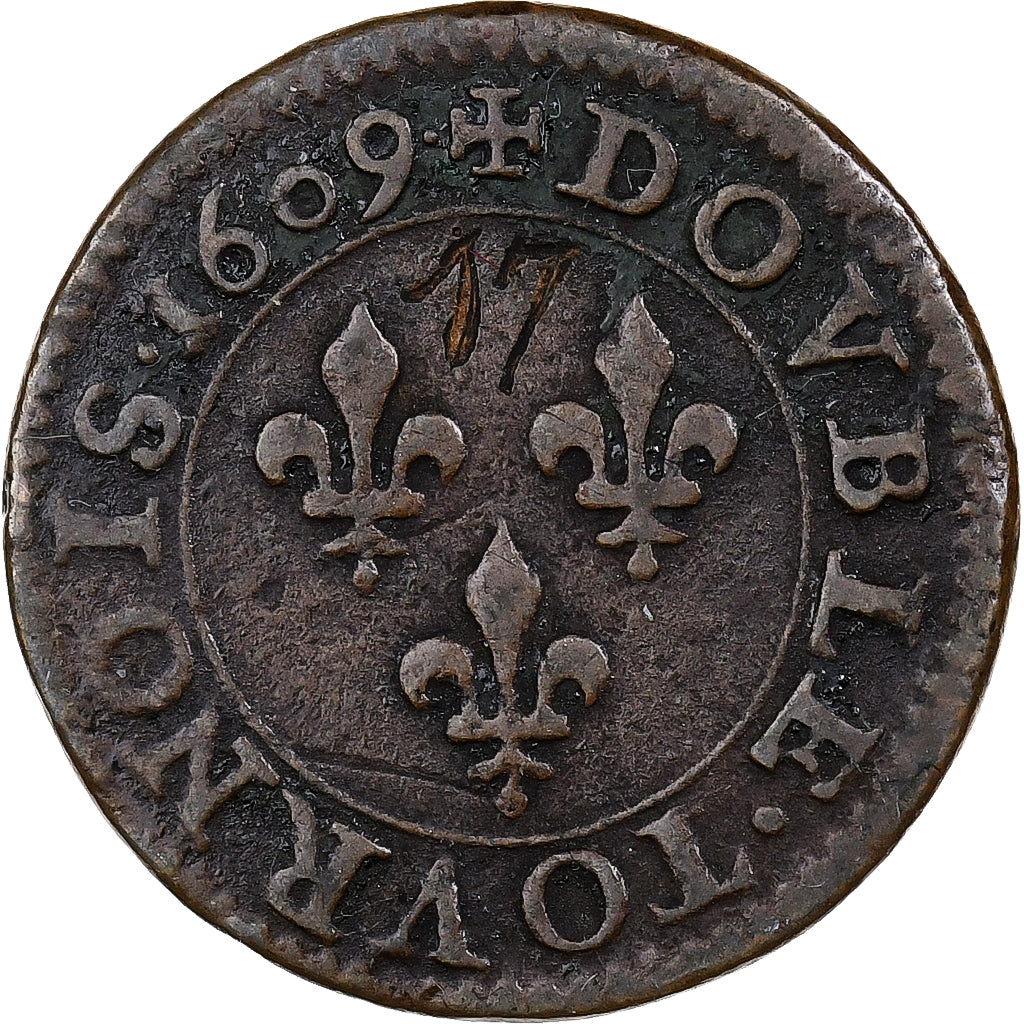 France, Henri IV, Double Tournois, 1609, Paris, Copper, VF(30-35)