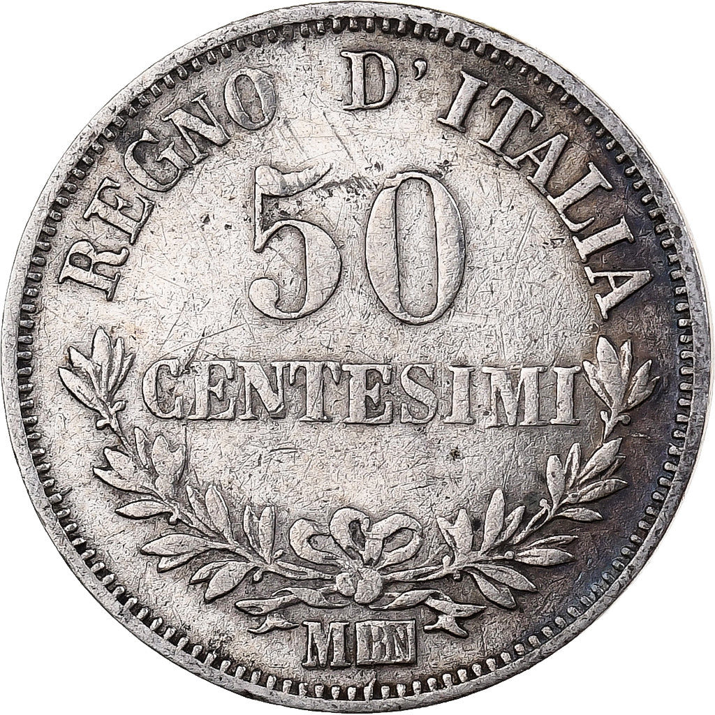 Italy, Vittorio Emanuele II, 50 Centesimi, 1866, Milan, Silver, VF(30-35)