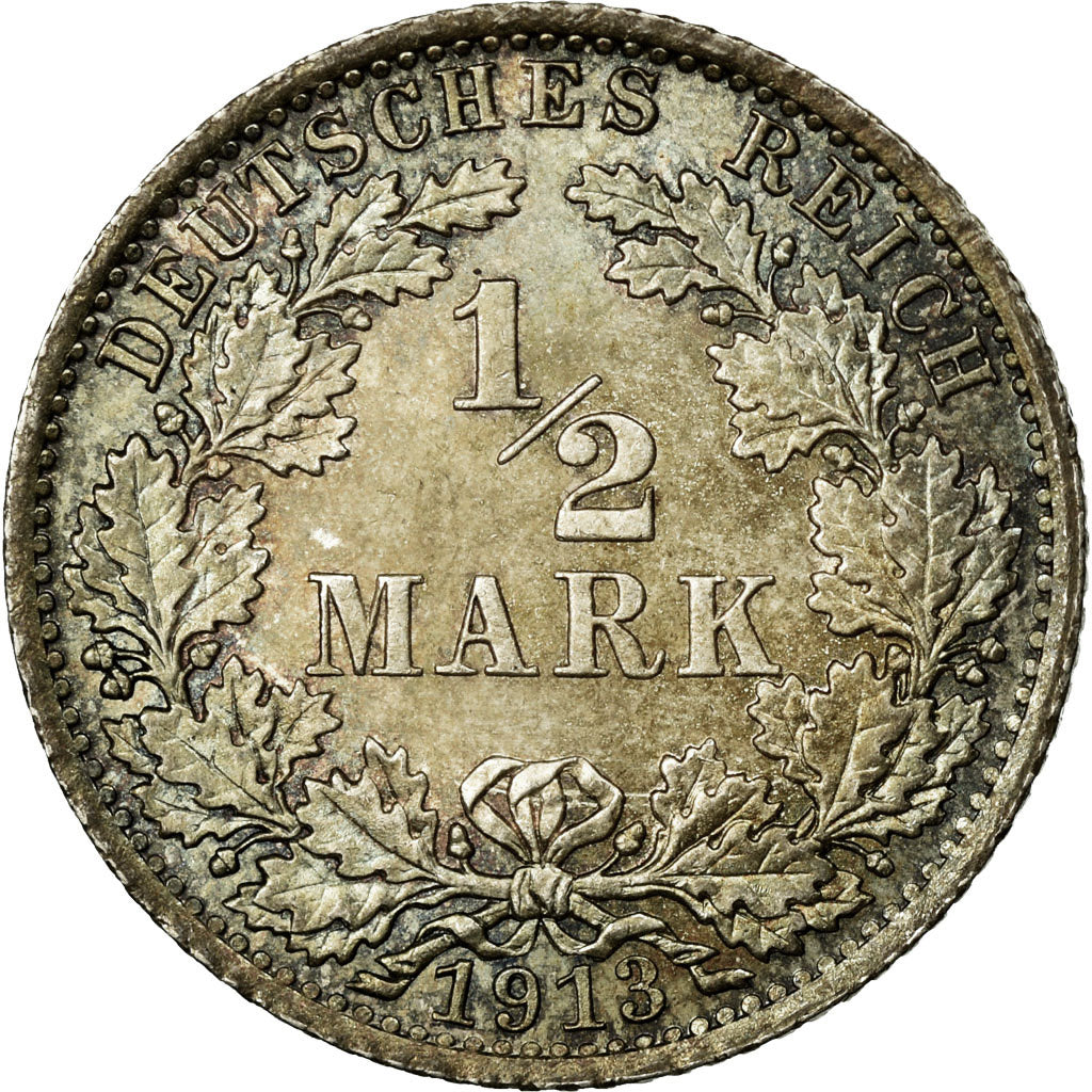 Moneda, ALEMANIA - IMPERIO, 1/2 Mark, 1913, Berlin, MBC+, Plata, KM:17