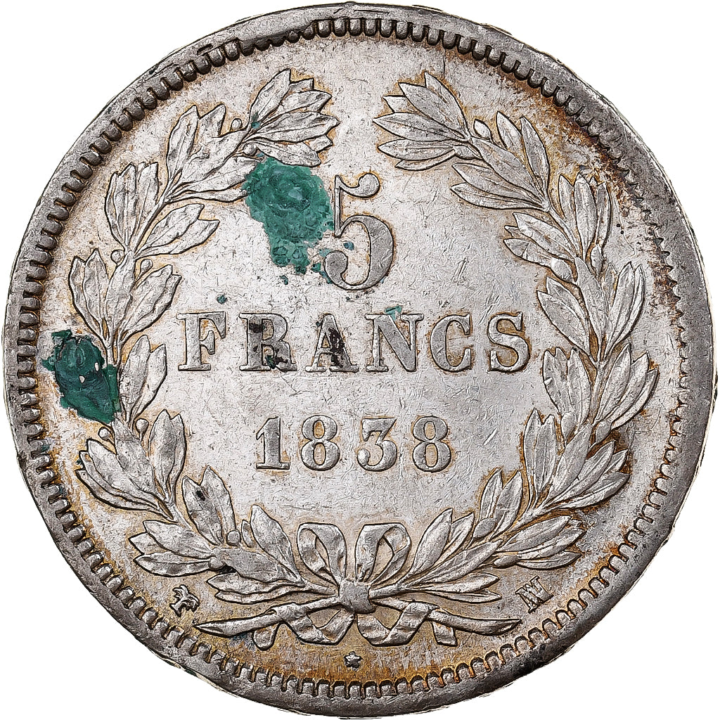 Francia, Louis-Philippe I, 5 Francs, 1838, Marseille, Argento, BB+, Gadoury:678