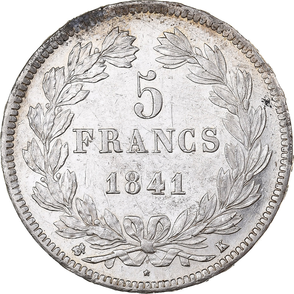 Francia, Louis-Philippe I, 5 Francs, 1841, Bordeaux, Argento, BB+, Gadoury:678