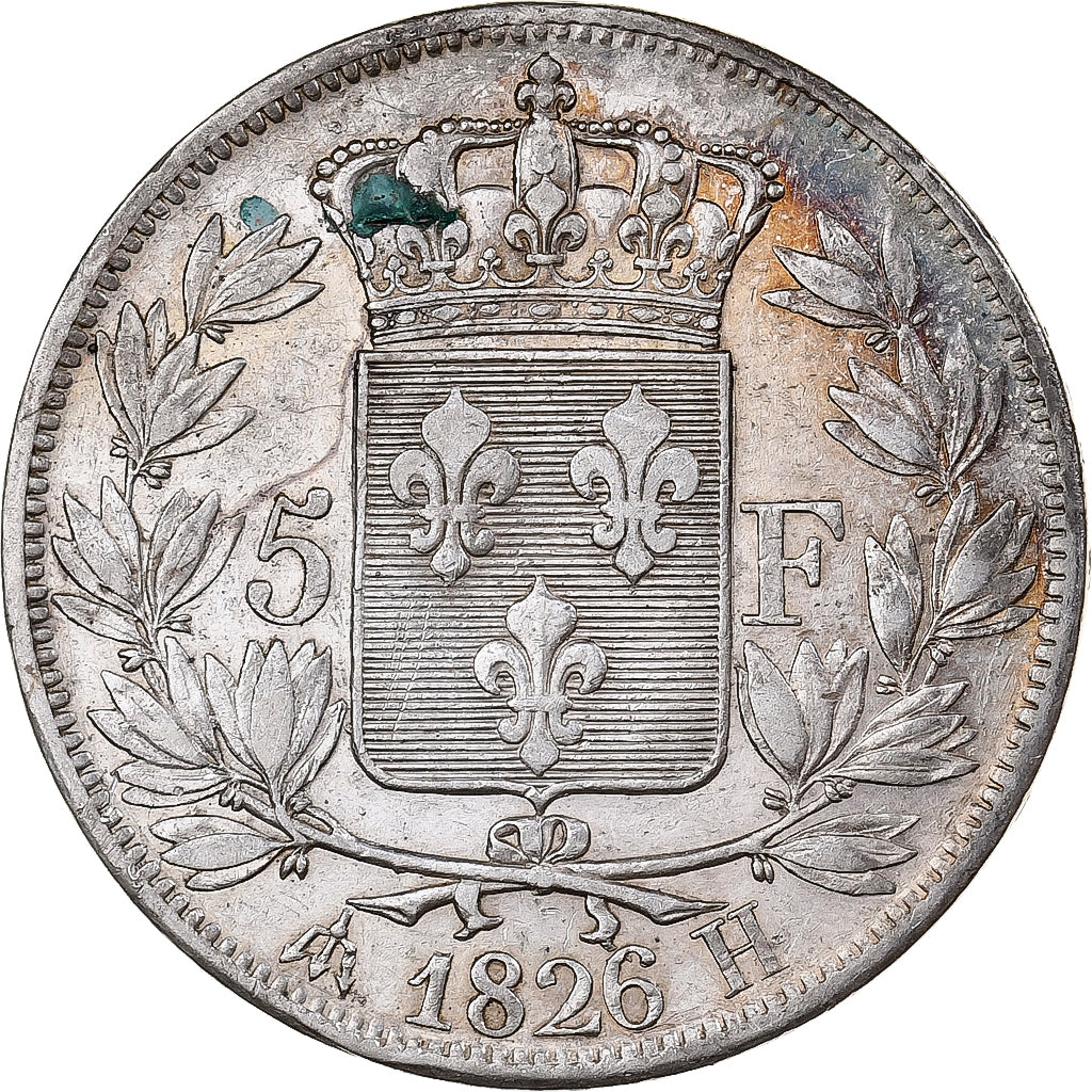 Francia, Charles X, 5 Francs, 1826, La Rochelle, Argento, BB+, Gadoury:643