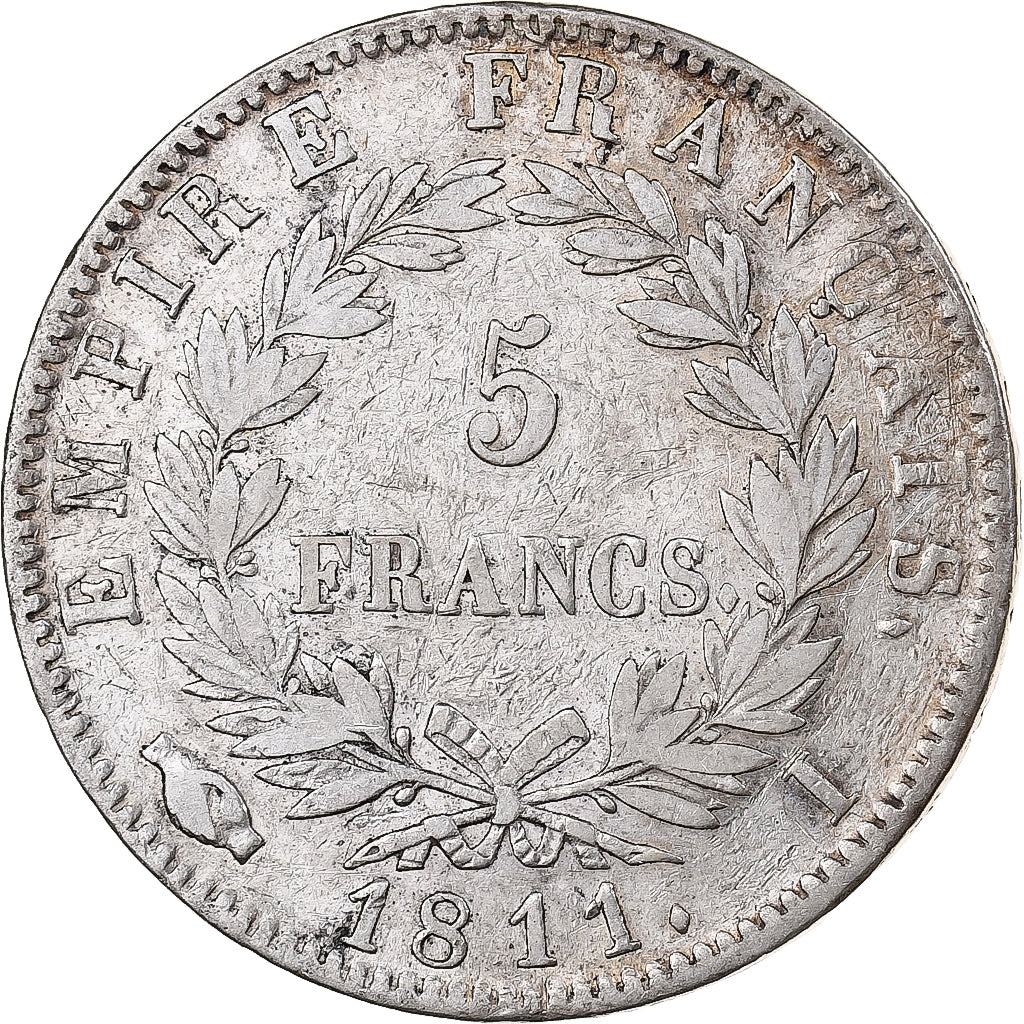 França, Napoleon I, 5 Francs, 1811, Limoges, Prata, VF(30-35), Gadoury:584
