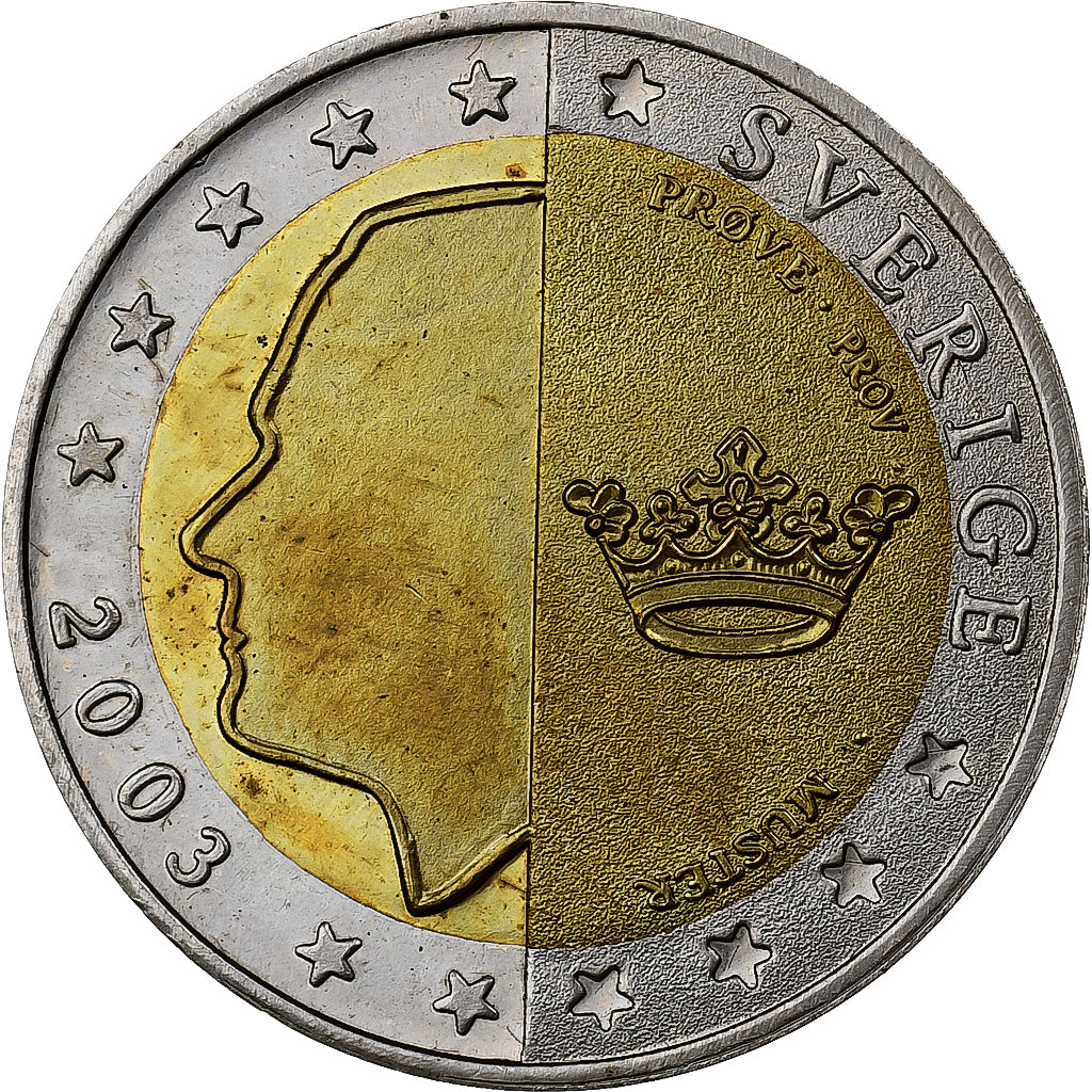 Suécia, Carl XVI Gustaf, 2 Euro, Fantasy Euro, 2003, Bimetálico, MS(63)