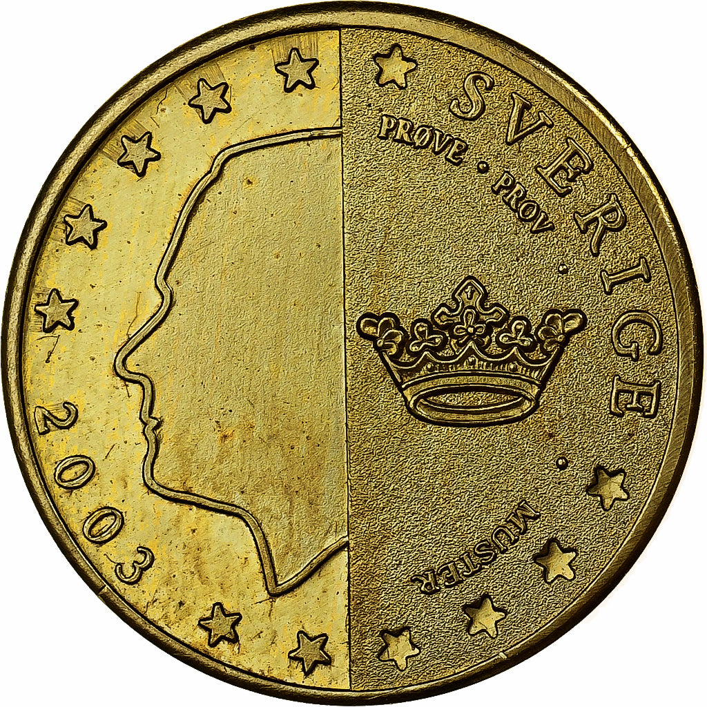 Suécia, Carl XVI Gustaf, 50 Centimes, Fantasy Euro, 2003, Nordic gold, MS(63)