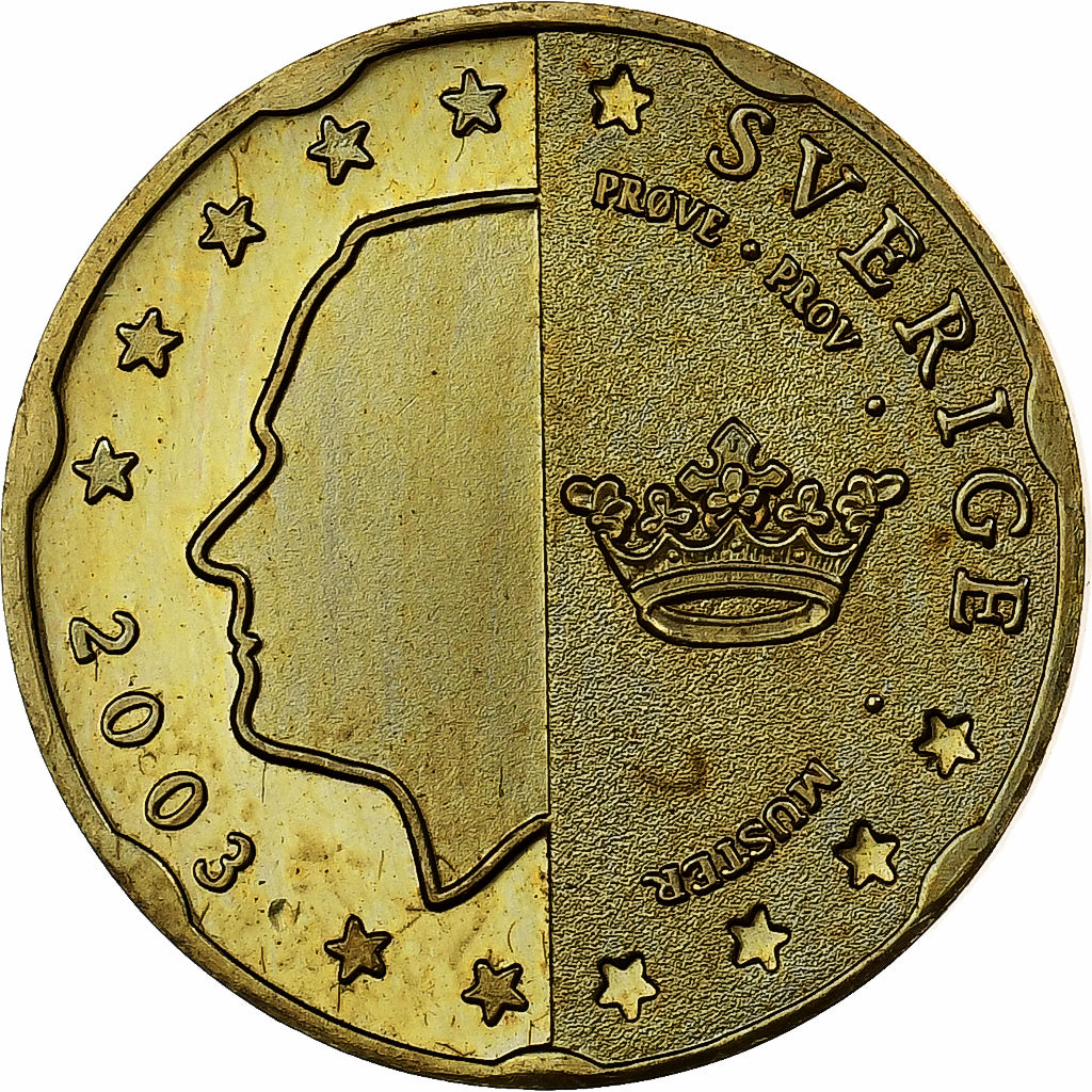 Suécia, Carl XVI Gustaf, 20 Centimes, Fantasy Euro, 2003, Nordic gold, MS(63)