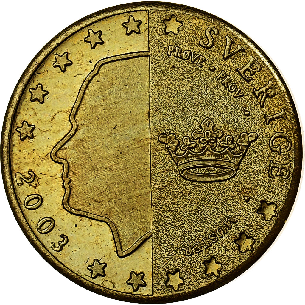 Suède, Carl XVI Gustaf, 10 Centimes, Fantasy Trial Euro, 2003, Or nordique, SPL