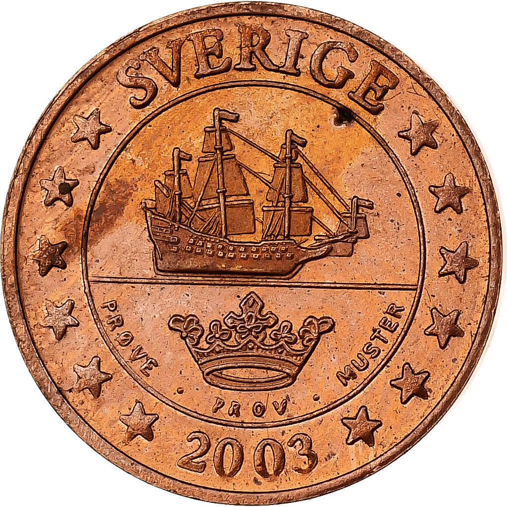 Suécia, Carl XVI Gustaf, 2 Centimes, Fantasy Euro, 2003, Cobre, MS(63)