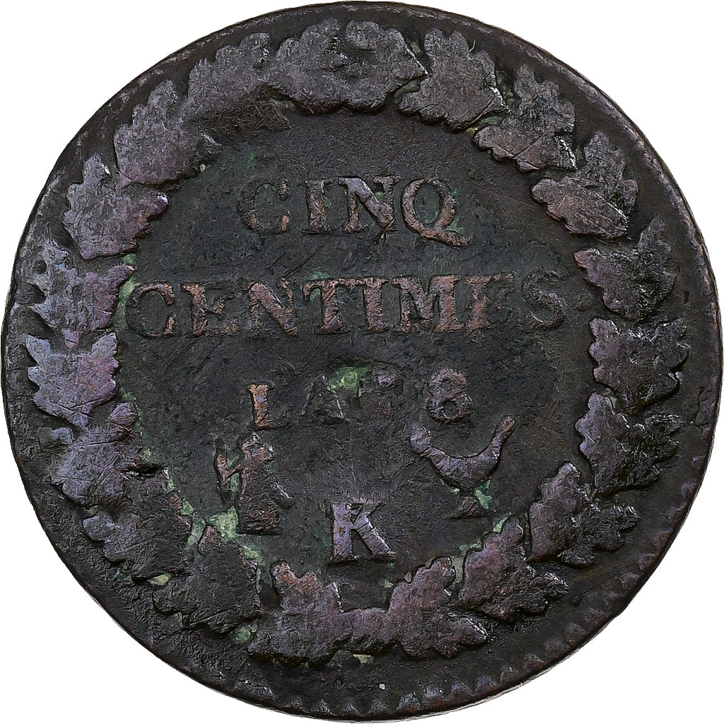 Francia, 5 Centimes, Dupré, AN 8, Bordeaux, Cobre, BC+