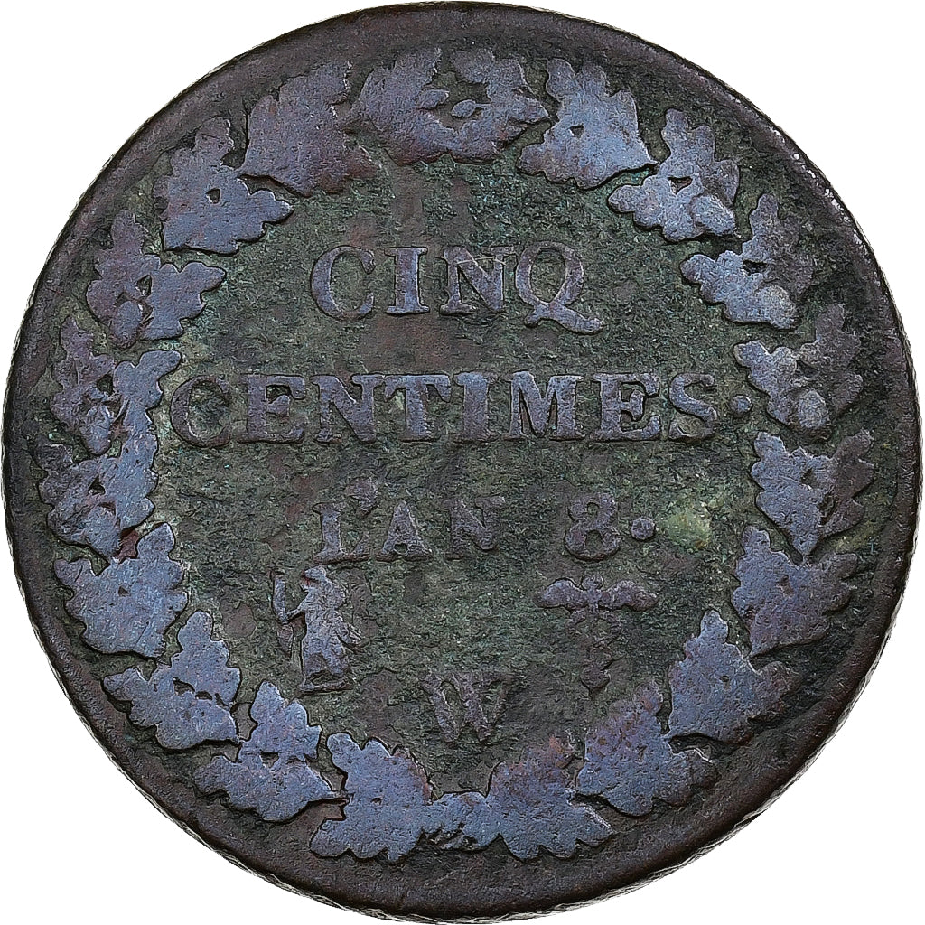 França, 5 Centimes, Dupré, AN 8, Lille, Cobre, VF(20-25)