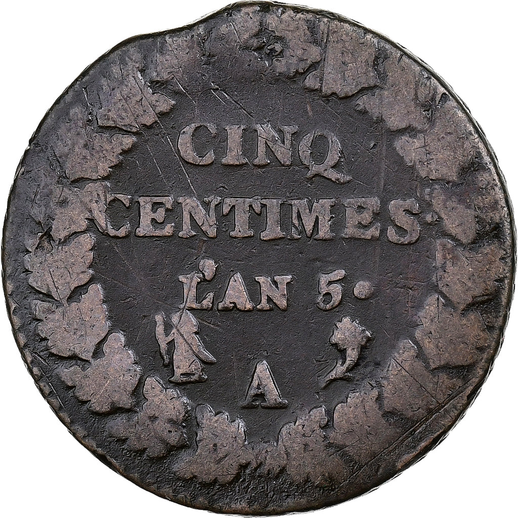 France, 5 Centimes, Dupré, AN 5, Paris, Copper, VF(20-25)