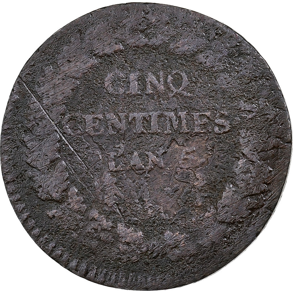 França, 5 Centimes, Dupré, AN 5, Metz, Cobre, F(12-15)