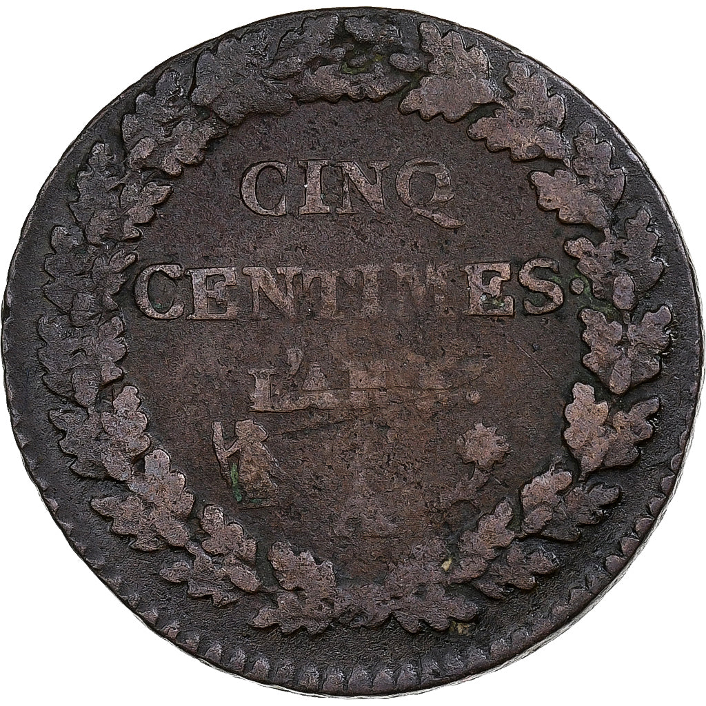 Francja, 5 Centimes, Dupré, AN 5, Paris, Miedź, VF(30-35)